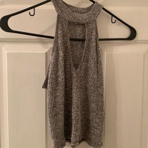 Gray mock neck u-shaped cut out crop top